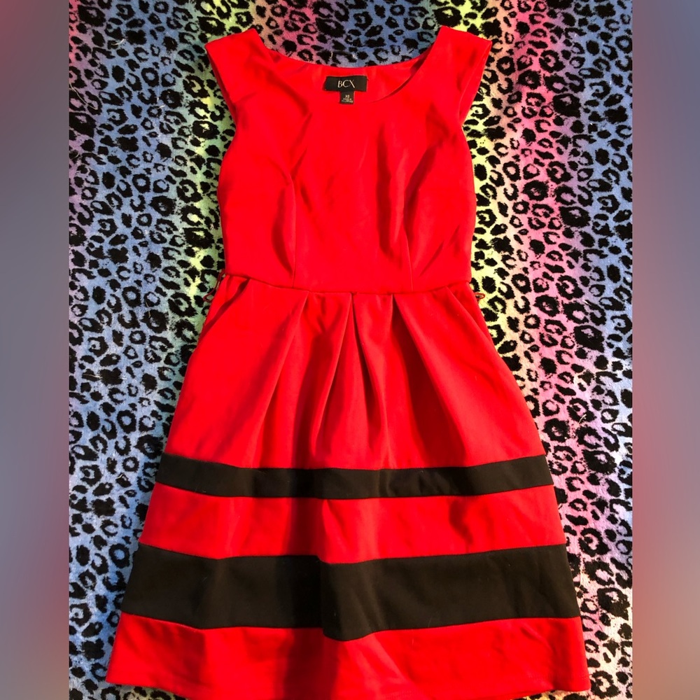 Red color block dress
